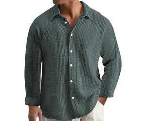 Herren Hemd GroßE GrößEn Musselin Longsleeve Baumwolle Langarmshirts Button Down Leicht Henley Sommerhemd Casual Sweatshirt Bequem Atmungsaktiv Strandhemd Einfarbig Freizeithemd Lockere