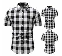 Herren Hemd Kariertes Freizeithemd Kurzarm Slim Fit Arbeitshemd Männer Regular Fit Herrenhemd Sommer Westernhemd Lässige Revers Herrenshirt Kurzarmshirts