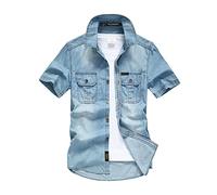 Herren Hemd Kurzarm Jeanshemd Einfarbig Regular Fit Freizeithemd Arbeitshemd Cowboy-Style Kurzarm Army Hemd Sommer Denim Shirt S