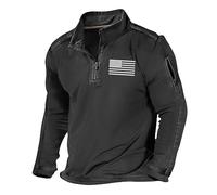 Herren Hemd Kurzarm Long Sleeve Shirt Men Hemd Herren Slim Fit Herbst Winter Usa Flagge Gedruckt Stehkragen Langarm T-Shirt Mit Reißverschluss Langarm Shirt (Schwarz, 3XL)