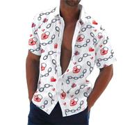 Herren Hemd Kurzarm -Valentinstag Shirt Hemden Freizeithemd Regular-Fit Freizeithemden für Männer Party Strand Sommerhemd mit Knöpfen Hawaiihemd Valentine's Day Shirt Herz Muster Rosa