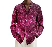 Herren Hemd Langarm, Disco Outfit Herren 70er Große Größe Locker Mode Lässig Karneval Digitaldruck Langarmhemd (Lila, 3XL)