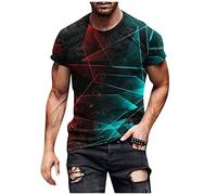 Herren Hemd Langarm Hemd Herren Slim Fit Oberhemd Herren Langarm MäNner Retro Bedrucktes Shirt Rundhals Kurzarm Basic Sportshirts Sommer Casual Slim Tops LäSsig 5XL T-Shirt Herren (Cyan, L)