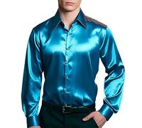 Herren-Hemd, metallisch, glänzend, Nachtclub-Stil, langärmelig, für Abschlussball, Hochzeit, Party, Button-Down-Top, formelle Hemden, bügelfrei, Club, Rock, Hip-Hop, Disco-Kostüm, S-2XL, blau, XL