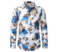 Herren Hemd mit Blumendruck Langarm Fancy Rose Flower Print Lässige Button-Down-Hemden für Herren Blumenbedruckte Langarm-Button-Down Casual Fancy Floral Shirts Herren-Langarmhemd mit Rosendruck
