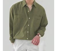 Herren Hemd mit doppelter Tasche und Knöpfen, oversized, baggy Langarm Knopfhemd in einfarbigem Smaragdgrün, lässig, Freundesgeschenk, Herbst
