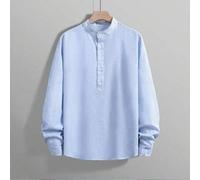 Herren Hemd mit halber Knopfleiste | Strukturiertes Leinenhemd mit Stehkragen, leichtes, atmungsaktives Langarm Resort-Oberteil, lässige Passform für