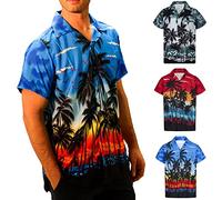 Herren Hemd mit Hawaii Muster Kurzarmhemd Oversize Shirt Männer Shirts Bunte Herrenhemden Casual Locker 3D Gedruckt Sommerhemden Kent Kragen Hawaiihemd