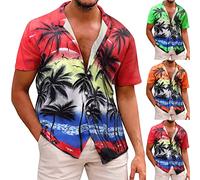 Herren Hemd mit Tropischem Muster Kurzarmhemd Oversize Shirt Männer Shirts Bunte Herrenhemden Casual Locker Gedruckt Sommerhemden Kent Kragen Hawaiihemd
