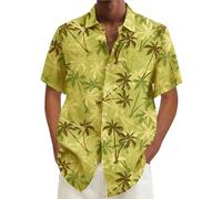 Herren Hemd Sommer | Hawaiihemd Kokosnussbaum Muster | T-Shirt 2025 Sommer | Strandhemd Kurzarm Volleyball Hemd Button-down Schnelltrocknend Atmungsaktiv Stretch Sport Hemd Herren Sommerhemd