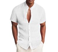 Herren Hemd Sommer Stehkragen Kurze Ärmel Mit Taste Bügelfrei Regular Fit Freizeithemd Casual Leicht Beach Shirts Basic Einfarbig Business Hemd Atmungsaktiv Herren Kurzarmhemd White L