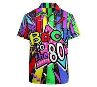 Herren Hemden 80er 90er Jahre Vintage Outfit Button Up Hawaiihemd Lustige Party Strand Kostüme, Regenbogen-zurück in die 80er Jahre, Mittel