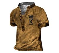 Herren Henley Strickpullover Funtionsshirt Tshirt Männer Langarm Henley Shirt Herren Trägerloses Top Kurze Hemden Herren Sommer Hemd Herren Kariert Hemd Verdeckte Knopfleiste(#3 Orange,XL)