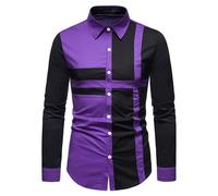 Herren Herbst Mode Langarm Kariertes Button-Down-Hemd Lässige Hemden Herren Freizeithemden Langarm Colorblock Funky Shirt Button-Down-Hemd Tops Herren Colorblock Lässiges Langarmhemd