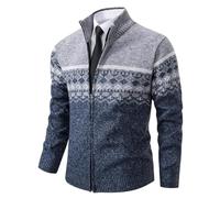 Herren Herbst-Winter Strick-Pulli Sweatshirt-Jacke Cardigan - Freizeit-Mode Klassische Fleece-Futter Warme Bequeme Outdoor Männer Hoher Kragen-Strickmuster-Jacke Pulliover Mantel Hellgrau XXL