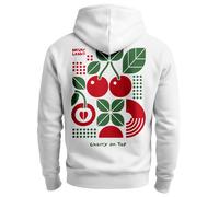 Herren Hoodie Backprint - cherry on top - Kapuzensweatshirt Streetstyle - cherry on top weiß slim fit XXL