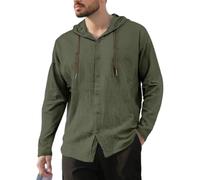 Herren Hoodie Hemd Klassisch All-Match Casual Mode Shirt Leichte Atmungsaktiv Einfarbig Langarmhemd H-Army Green 3XL