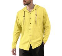 Herren Hoodie Hemd Klassisch All-Match Casual Mode Shirt Leichte Atmungsaktiv Einfarbig Langarmhemd G-Yellow 3XL