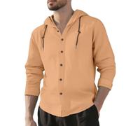 Herren Hoodie Hemd Klassisch All-Match Casual Mode Shirt Leichte Atmungsaktiv Einfarbig Langarmhemd N-Orange XL