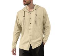 Herren Hoodie Hemd Klassisch All-Match Casual Mode Shirt Leichte Atmungsaktiv Einfarbig Langarmhemd I-Apricot M