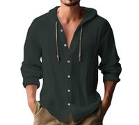 Herren Hoodie Hemd Klassisch All-Match Casual Mode Shirt Leichte Atmungsaktiv Einfarbig Mit Tasche Langarmhemd I-Dark Green 3XL