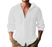 Herren Hoodie Hemd Klassisch All-Match Casual Mode Shirt Leichte Weich Atmungsaktiv Einfarbig Langarmhemd E-White L