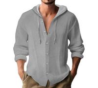 Herren Hoodie Hemd Klassisch All-Match Casual Mode Shirt Leichte Weich Atmungsaktiv Einfarbig Langarmhemd A-Grey XL