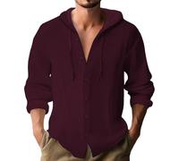 Herren Hoodie Hemd Klassisch All-Match Casual Mode Shirt Leichte Weich Atmungsaktiv Einfarbig Langarmhemd G-Purple Red XXL