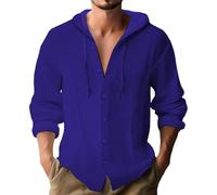 Herren Hoodie Hemd Klassisch All-Match Casual Mode Shirt Leichte Weich Atmungsaktiv Einfarbig Langarmhemd F-Royal Blue XL