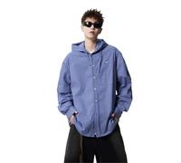Herren Hoodie Hemd Klassisch All-Match Casual Mode Shirt Leichte Weich Atmungsaktiv Gestreift Langarmhemd A-Blue XL