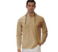 Herren Hoodie Hemd Leichte Atmungsaktiv Einfarbig Langarmhemd Klassisch All-Match Casual Mode Shirt A-Khaki XXL