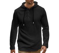 Herren Hoodie Hemd Leichte Atmungsaktiv Einfarbig Langarmhemd Klassisch All-Match Casual Mode Shirt H-Black L