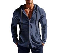 Herren Hoodie Hemd Leichte Atmungsaktiv Einfarbig Mit Tasche Langarmhemd Klassisch All-Match Casual Mode Shirt D-Navy 3XL