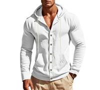 Herren Hoodie Hemd Leichte Atmungsaktiv Einfarbig Mit Tasche Langarmhemd Klassisch All-Match Casual Mode Shirt H-White S