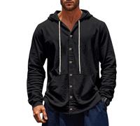 Herren Hoodie Hemd Leichte Atmungsaktiv Einfarbig Mit Tasche Langarmhemd Klassisch All-Match Casual Mode Shirt G-Black M