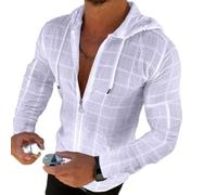 Herren Hoodie Hemd Leichte Atmungsaktiv Einfarbig Mode Shirt Klassisch All-Match Casual Langarmhemd B-White S