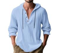 Herren Hoodie Hemd Leichte Atmungsaktiv Halbreißverschluss Einfarbig Langarmhemd Klassisch All-Match Casual Mode Shirt K-Light Blue S