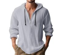 Herren Hoodie Hemd Leichte Atmungsaktiv Halbreißverschluss Einfarbig Langarmhemd Klassisch All-Match Casual Mode Shirt E-Grey S