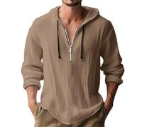 Herren Hoodie Hemd Leichte Atmungsaktiv Halbreißverschluss Einfarbig Langarmhemd Klassisch All-Match Casual Mode Shirt D-Brown S