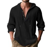 Herren Hoodie Hemd Leichte Atmungsaktiv Halbreißverschluss Einfarbig Langarmhemd Klassisch All-Match Casual Mode Shirt J-Black S