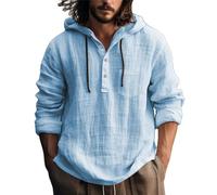 Herren Hoodie Hemd Leichte Atmungsaktiv Mit Tasche Einfarbig Langarmhemd Klassisch All-Match Casual Mode Shirt J-Sky Blue M