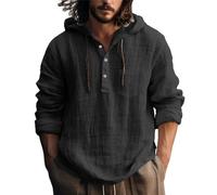 Herren Hoodie Hemd Leichte Atmungsaktiv Mit Tasche Einfarbig Langarmhemd Klassisch All-Match Casual Mode Shirt I-Black XL