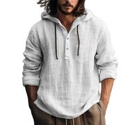 Herren Hoodie Hemd Leichte Atmungsaktiv Mit Tasche Einfarbig Langarmhemd Klassisch All-Match Casual Mode Shirt L-White XXL