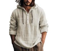 Herren Hoodie Hemd Leichte Atmungsaktiv Mit Tasche Einfarbig Langarmhemd Klassisch All-Match Casual Mode Shirt C-Khaki XL