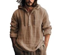 Herren Hoodie Hemd Leichte Atmungsaktiv Mit Tasche Einfarbig Langarmhemd Klassisch All-Match Casual Mode Shirt O-Brown S