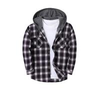 Herren Hoodie Hemd Leichte Weich Atmungsaktiv Kariert Langarmhemd Klassisch All-Match Casual Mode Shirt K-Grey M