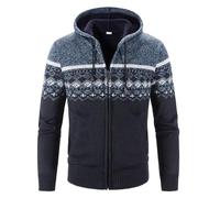 Herren Hoodie Mit-Kapuzen Strick-Sweatshirt Jacke-Cardigan - Pulliover Freizeit-Mode Herbst-Winter Fleece-Futter Warme Bequeme Outdoor Männer Kapuzen-Pulli-Strickmuster-Jacke für Hoodie Blau XL