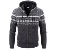Herren Hoodie Mit-Kapuzen Strick-Sweatshirt Jacke-Cardigan - Pulliover Freizeit-Mode Herbst-Winter Fleece-Futter Warme Bequeme Outdoor Männer Kapuzen-Pulli-Strickmuster-Jacke Hoodie Dunkelgrau S