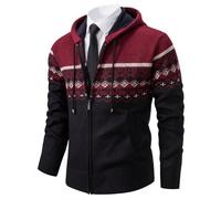 Herren Hoodie Mit-Kapuzen Strick-Sweatshirt Jacke-Cardigan - Pulliover Freizeit-Mode Herbst-Winter Fleece-Futter Warme Bequeme Outdoor Männer Kapuzen-Pulli-Strickmuster-Jacke für Hoodie Rot XL