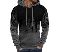 Herren Hoodie Print Sweatshirt mit Kordelzug Kapuze Langarm Pullover Taschen Shirt Winter 2024 Sweatjacke Herren Warm Pulli Lässig Loose Pulli Geschenke Für Männer Jacke Langarmshirt(#A Gray,L)